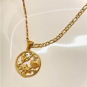 18K Gold Plated Figaro Chain Ocean Life Necklace